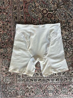 Vintage Cream Lace-Trim Slip Shorts